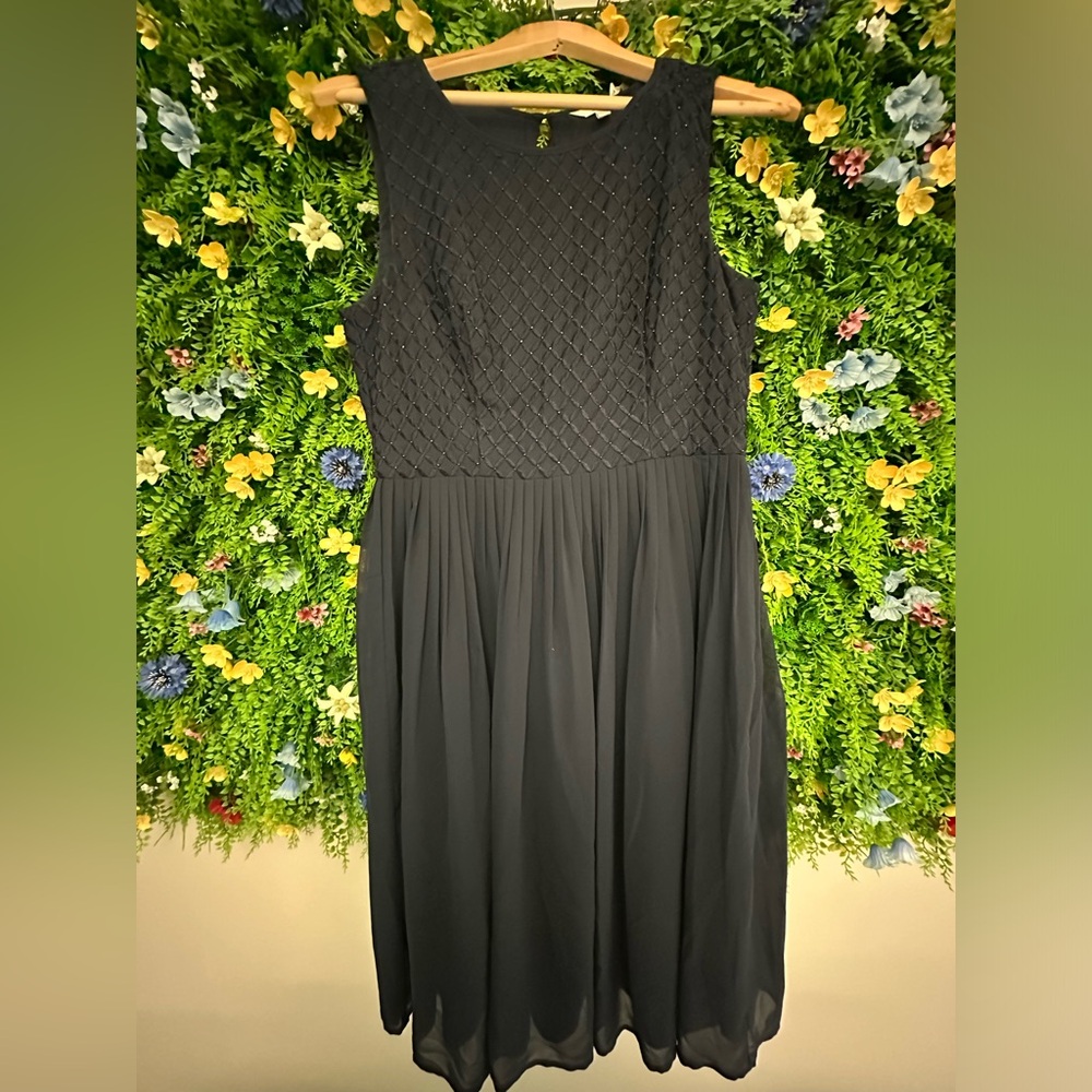 GEODE ModCloth Navy Blue Beaded and Embroidered Dress Medium